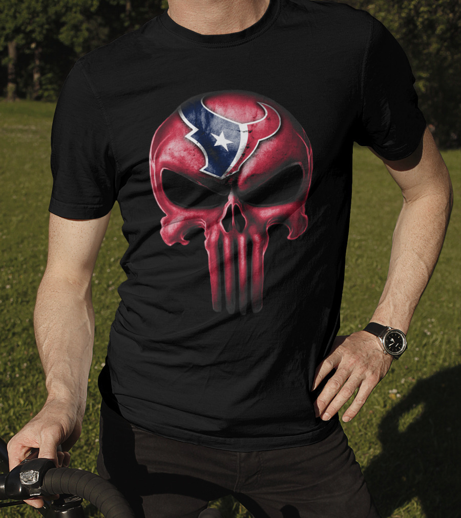 Skull Houston Texans Logo Red And Blue Fusion T-Shirt