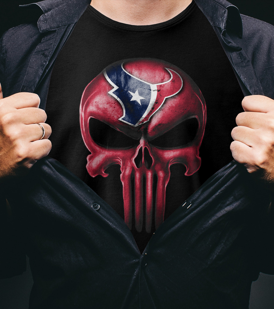 Skull Houston Texans Logo Red And Blue Fusion T-Shirt