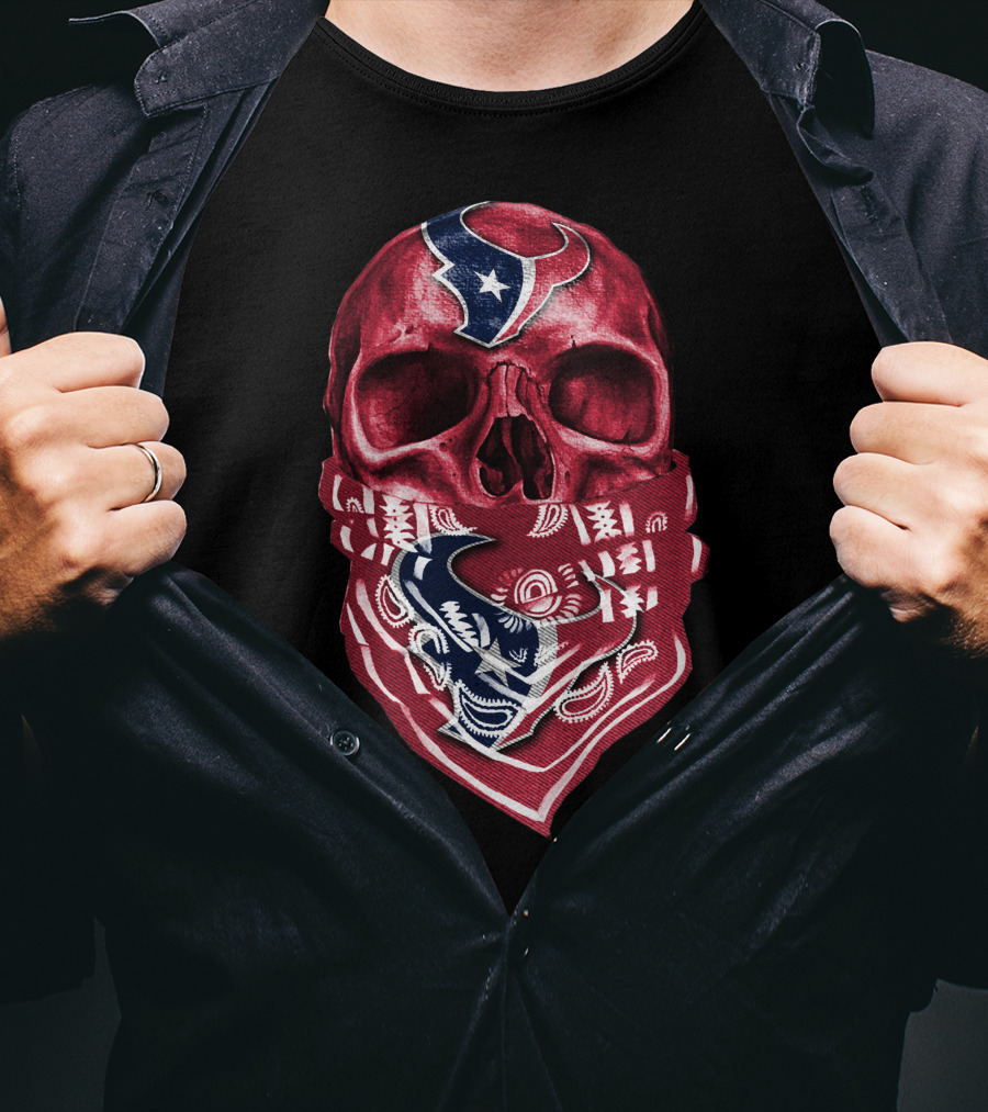 Skull With Houston Texans Bandana T-Shirt