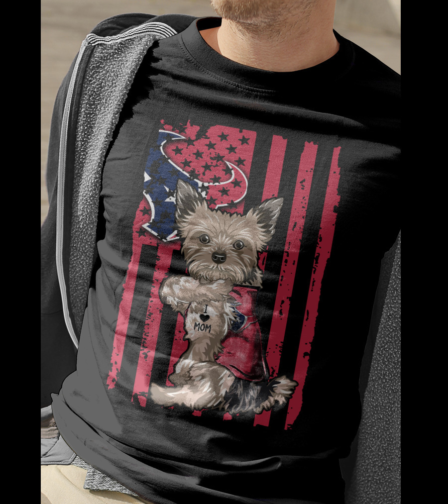 Yorkshire Terrier I Love Mom Houston Texans Flag T-Shirt