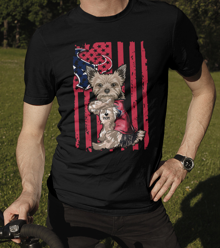 Yorkshire Terrier I Love Mom Houston Texans Flag T-Shirt
