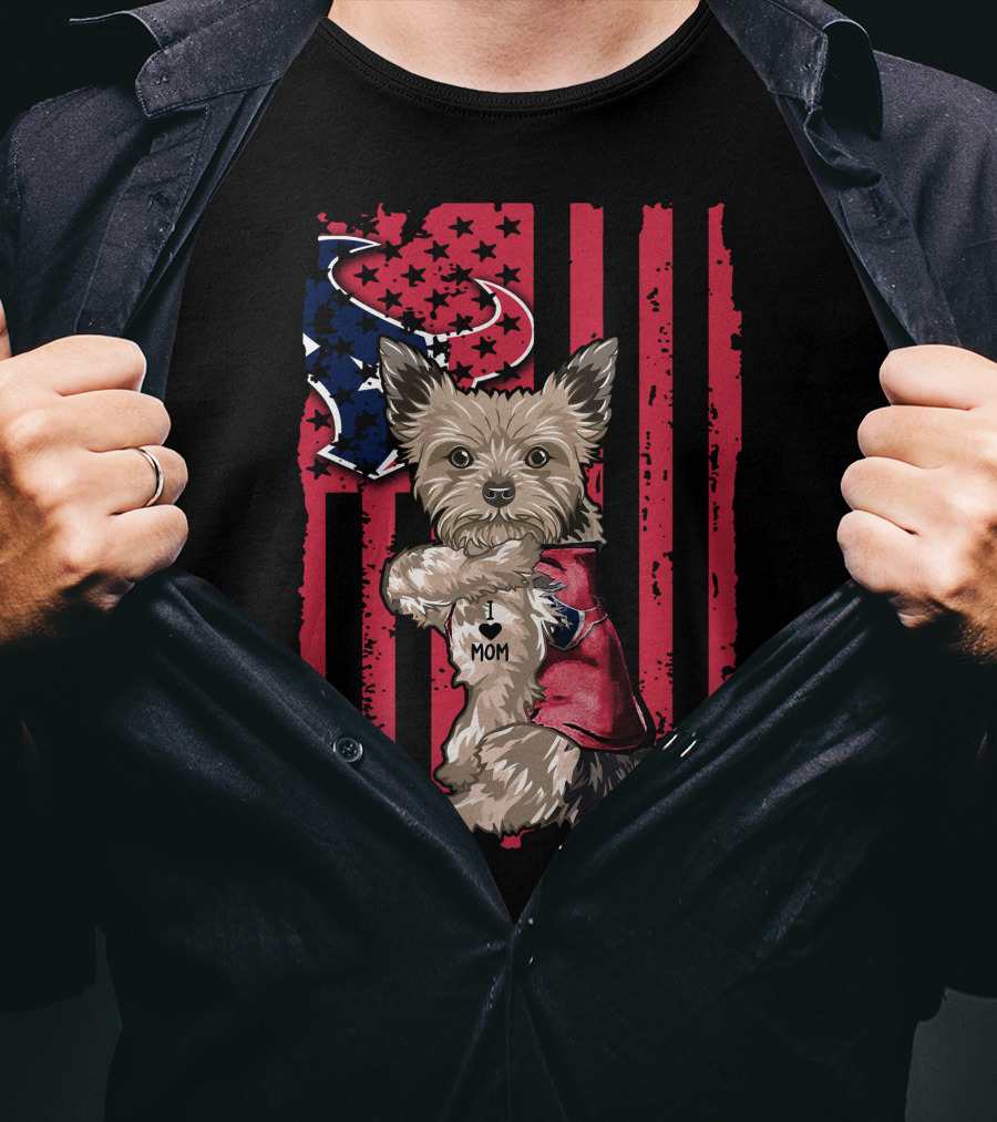 Yorkshire Terrier I Love Mom Houston Texans Flag T-Shirt