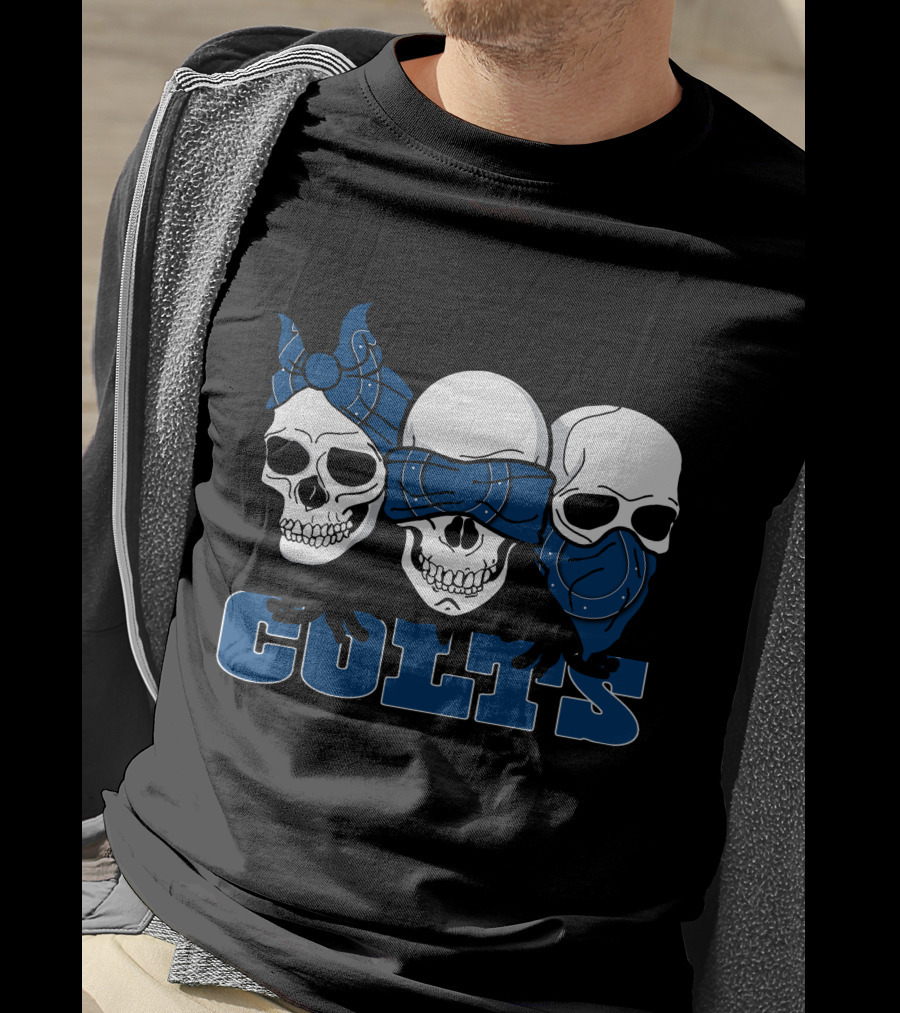 3 Skull Blue Bandana Colts T-Shirt