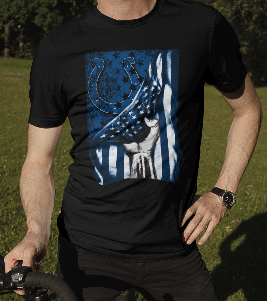 Indianapolis Colts Horseshoe American Flag Hand T-Shirt