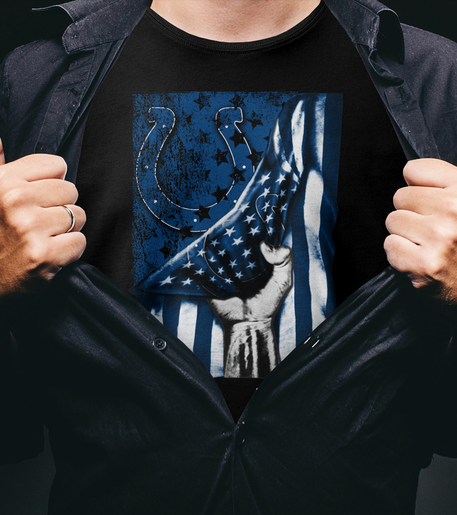 Indianapolis Colts Horseshoe American Flag Hand T-Shirt