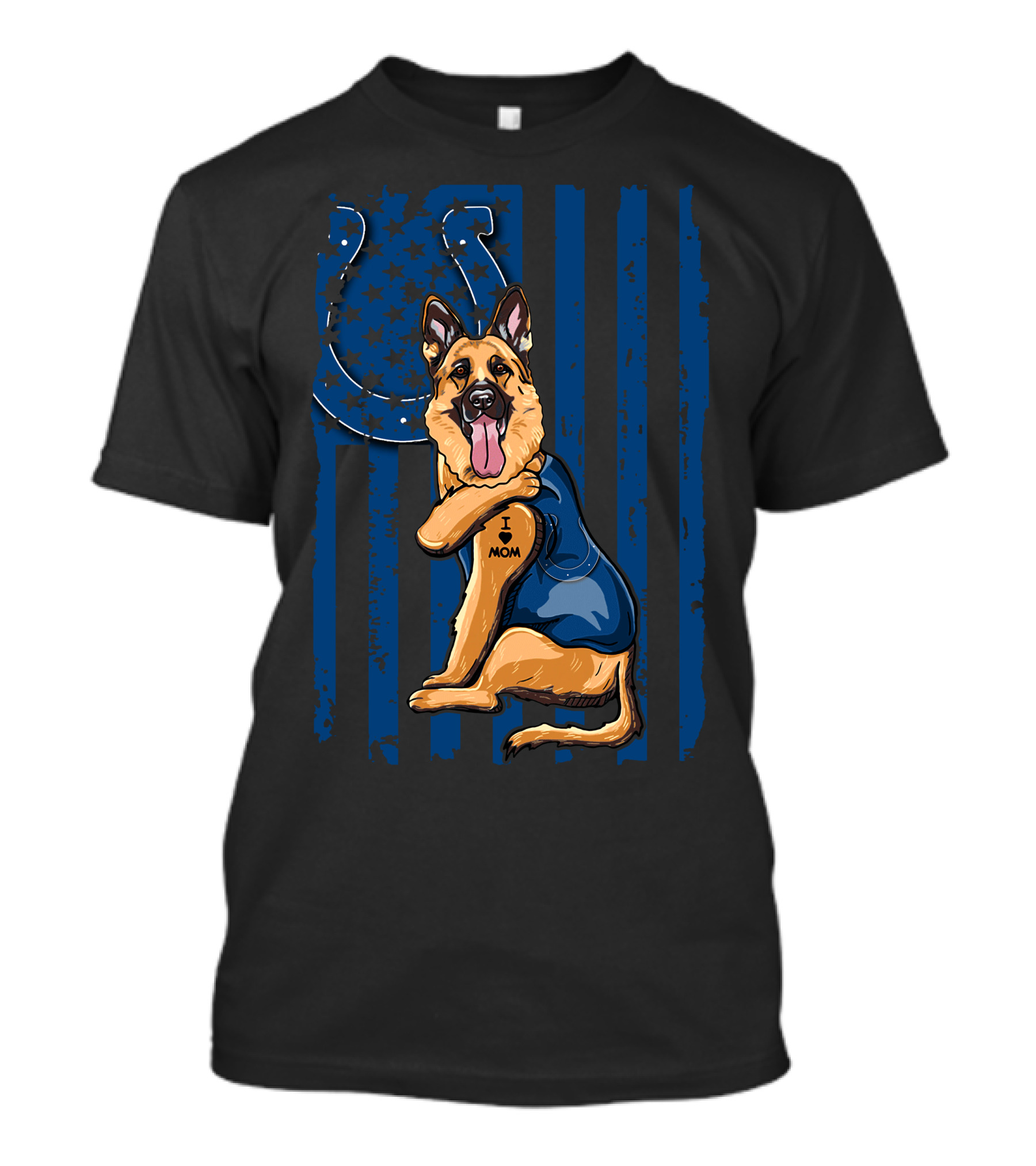 German Shepherd Colts Flag Tattoo I Love Mom T-Shirt