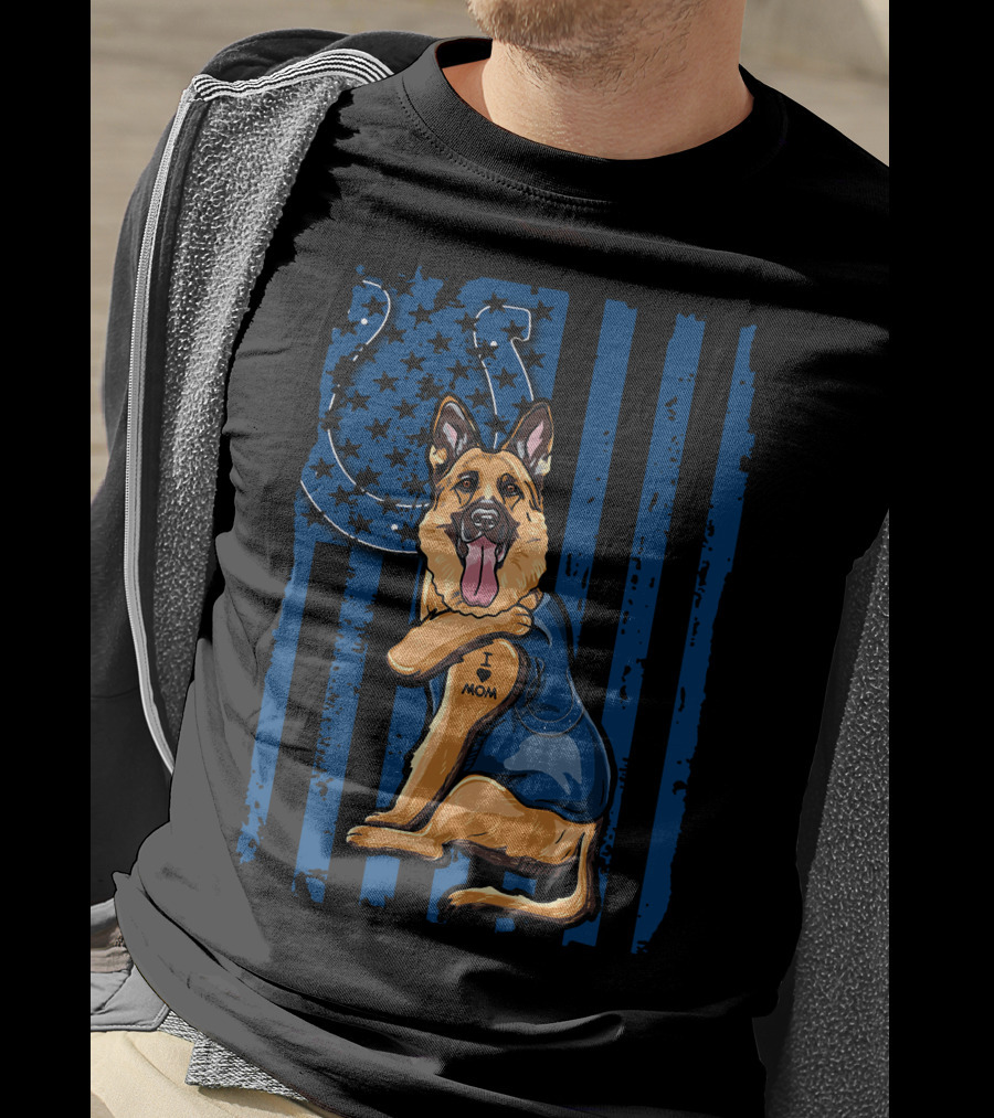German Shepherd Colts Flag Tattoo I Love Mom T-Shirt