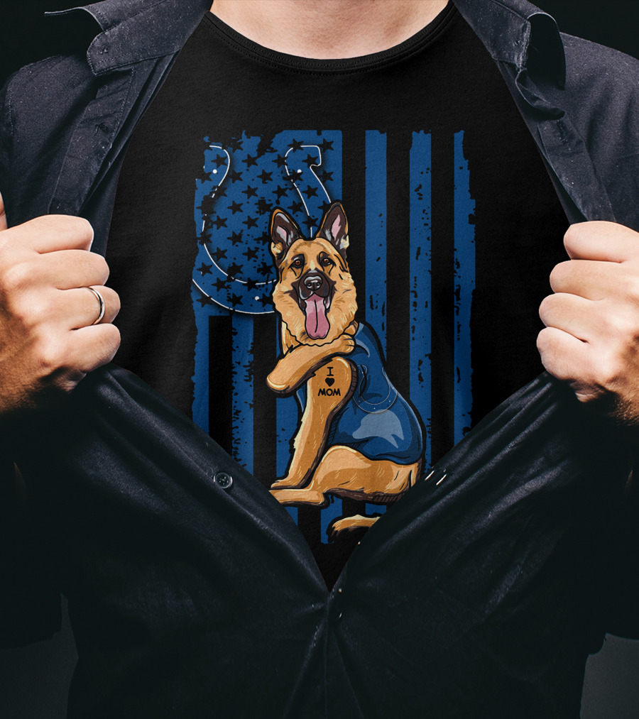 German Shepherd Colts Flag Tattoo I Love Mom T-Shirt
