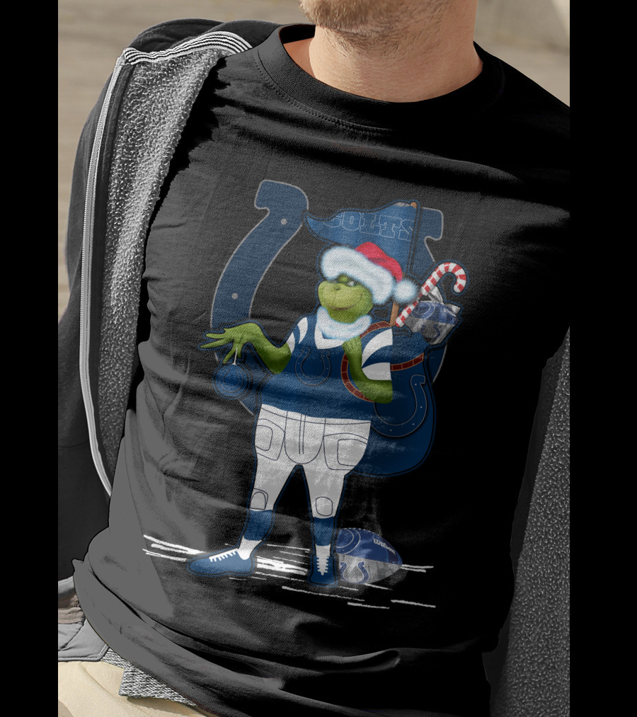 Grinchxmas Indianapolis Colts Santa Hat Candy Cane Football T-Shirt