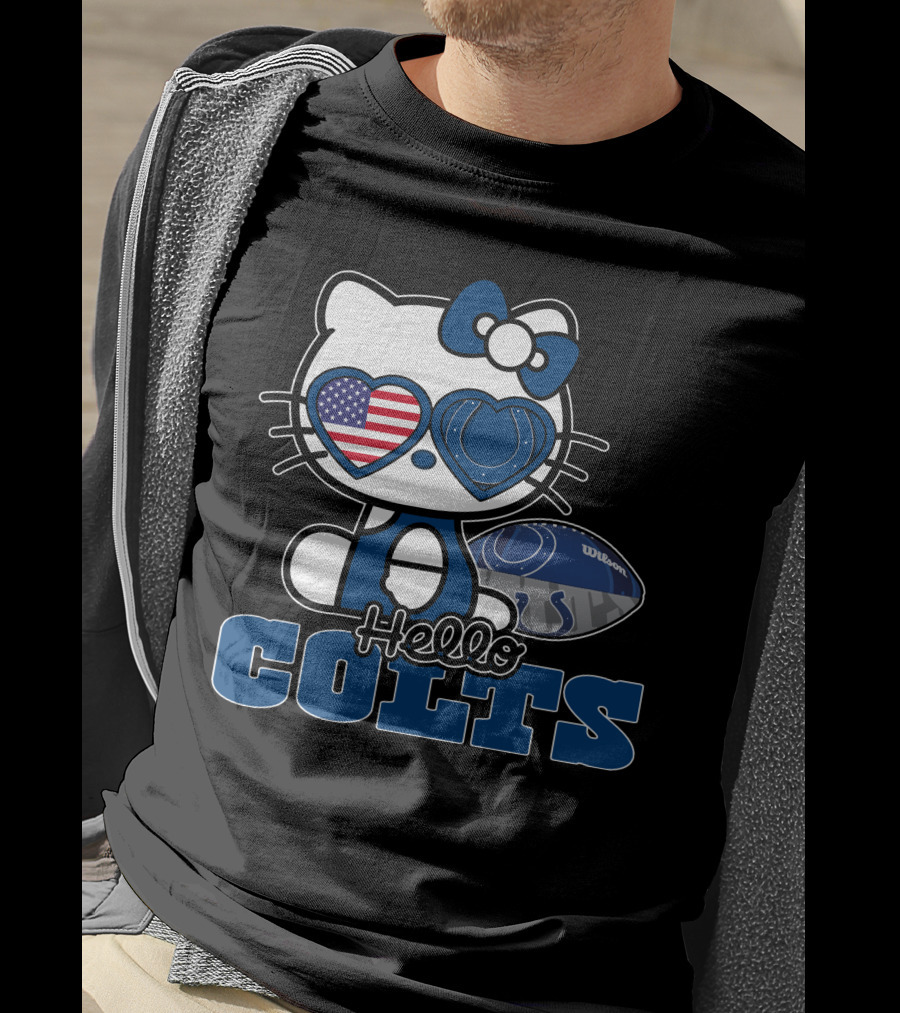 Hellokitty Colts Heart Glasses Football USA Flag T-Shirt