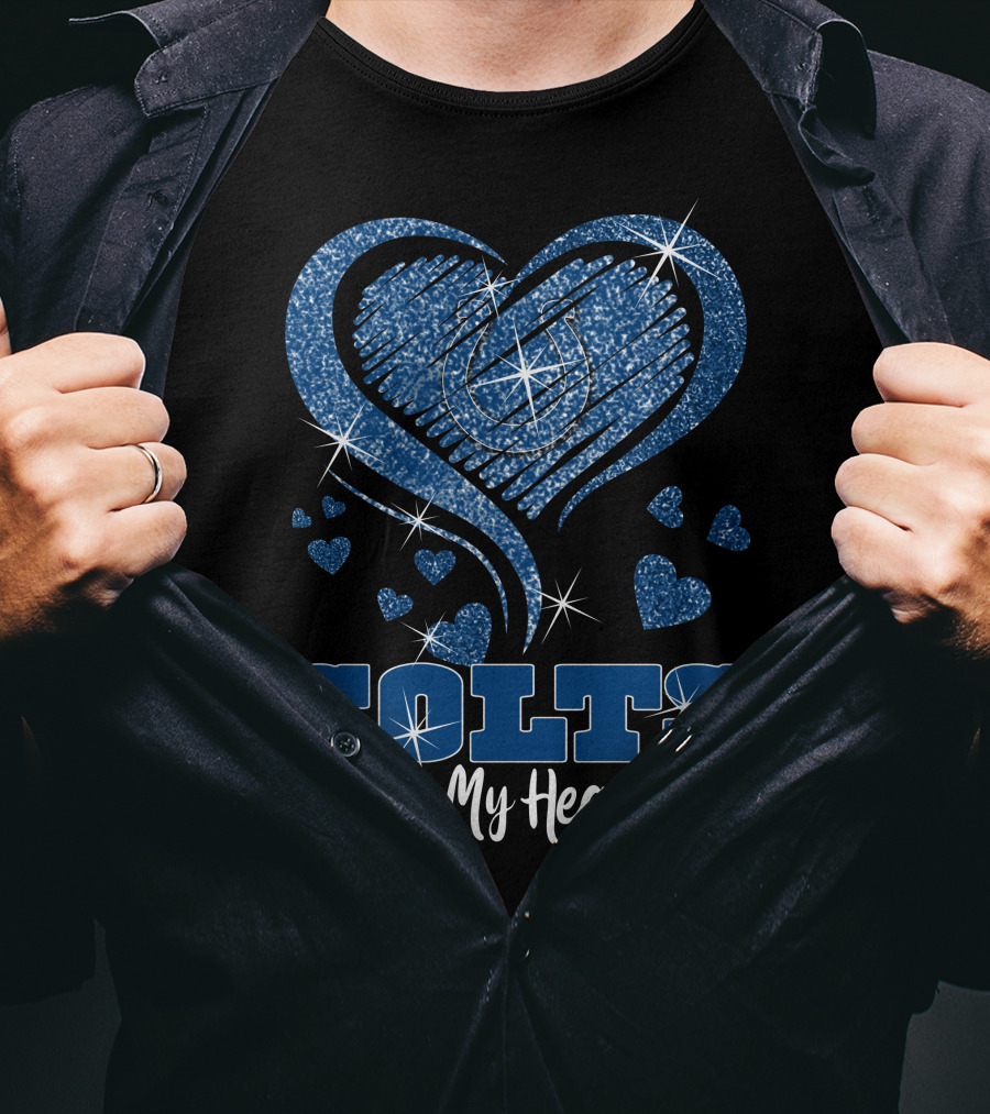 Colts In My Heart Indianapolis Logo Blue Hearts Sparkle T-Shirt