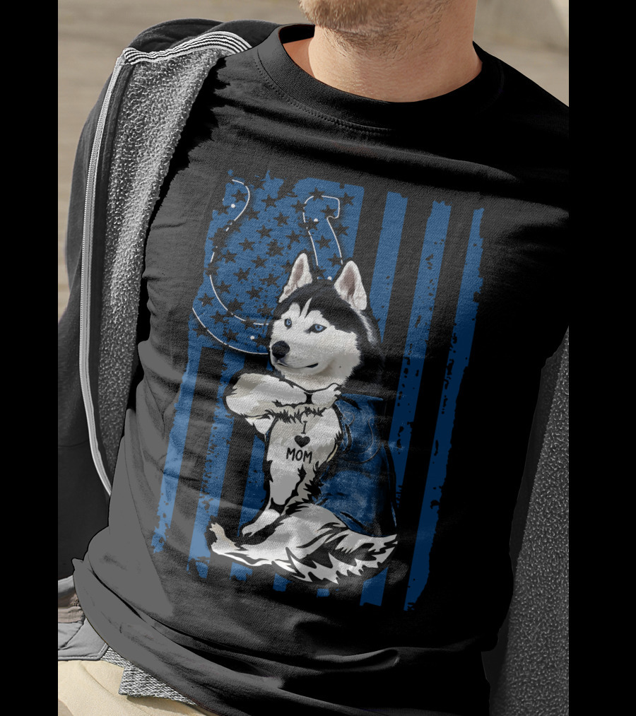 Siberian Husky Mom Colts American Flag T-Shirt
