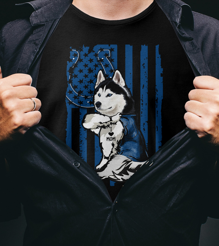 Siberian Husky Mom Colts American Flag T-Shirt