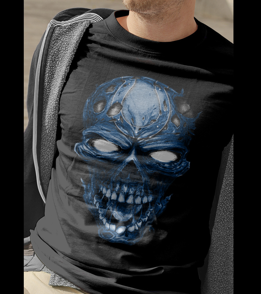 Skull Indianapolis Colts Blue Intense Face T-Shirt