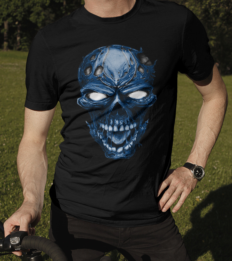 Skull Indianapolis Colts Blue Intense Face T-Shirt