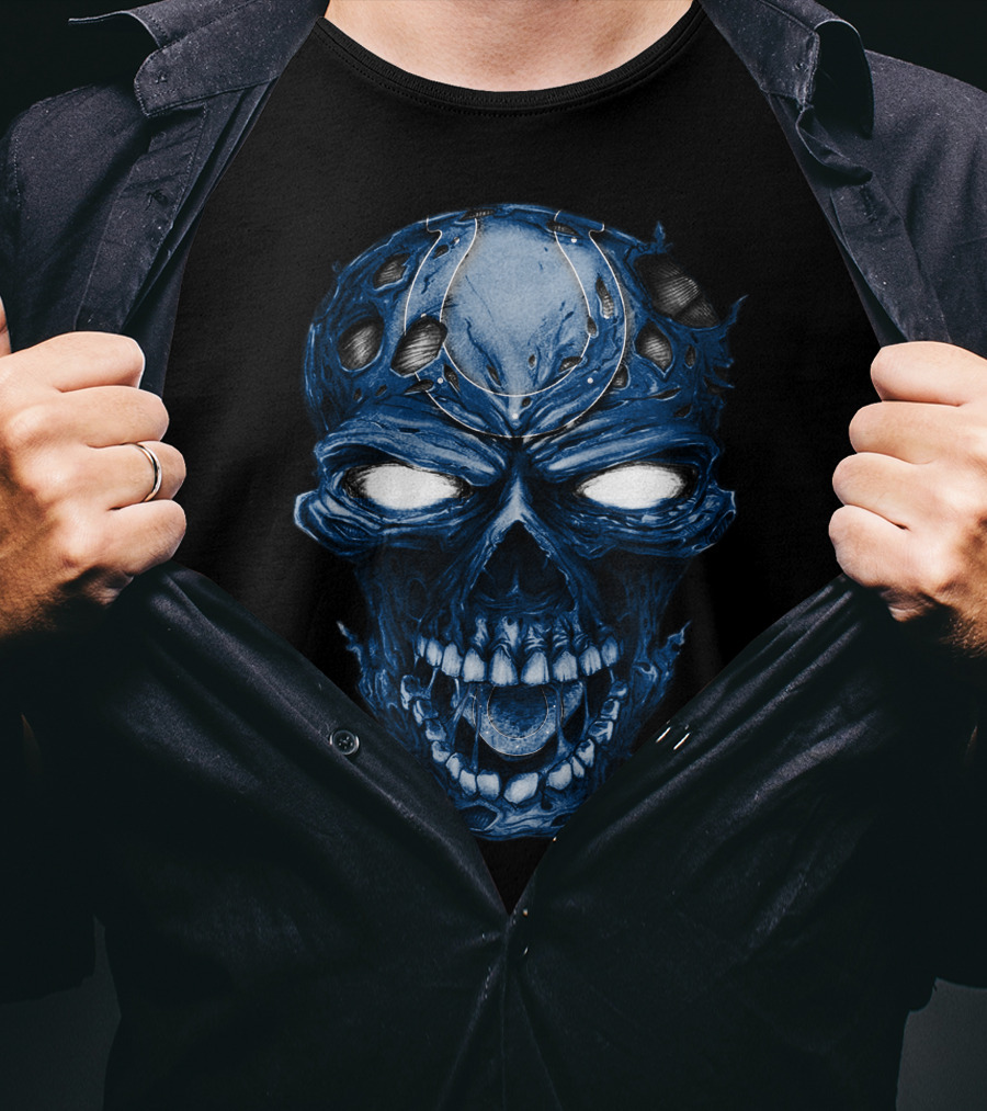 Skull Indianapolis Colts Blue Intense Face T-Shirt