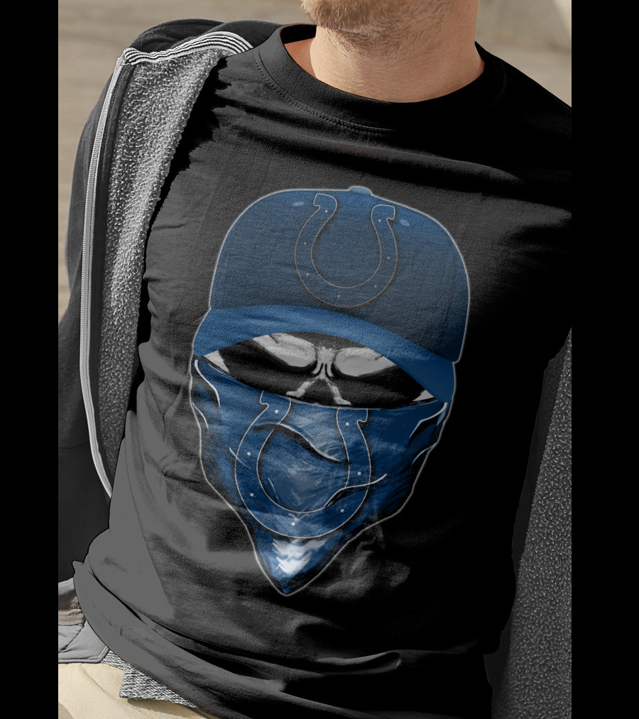 Skull With Indianapolis Colts Cap And Bandana T-Shirt
