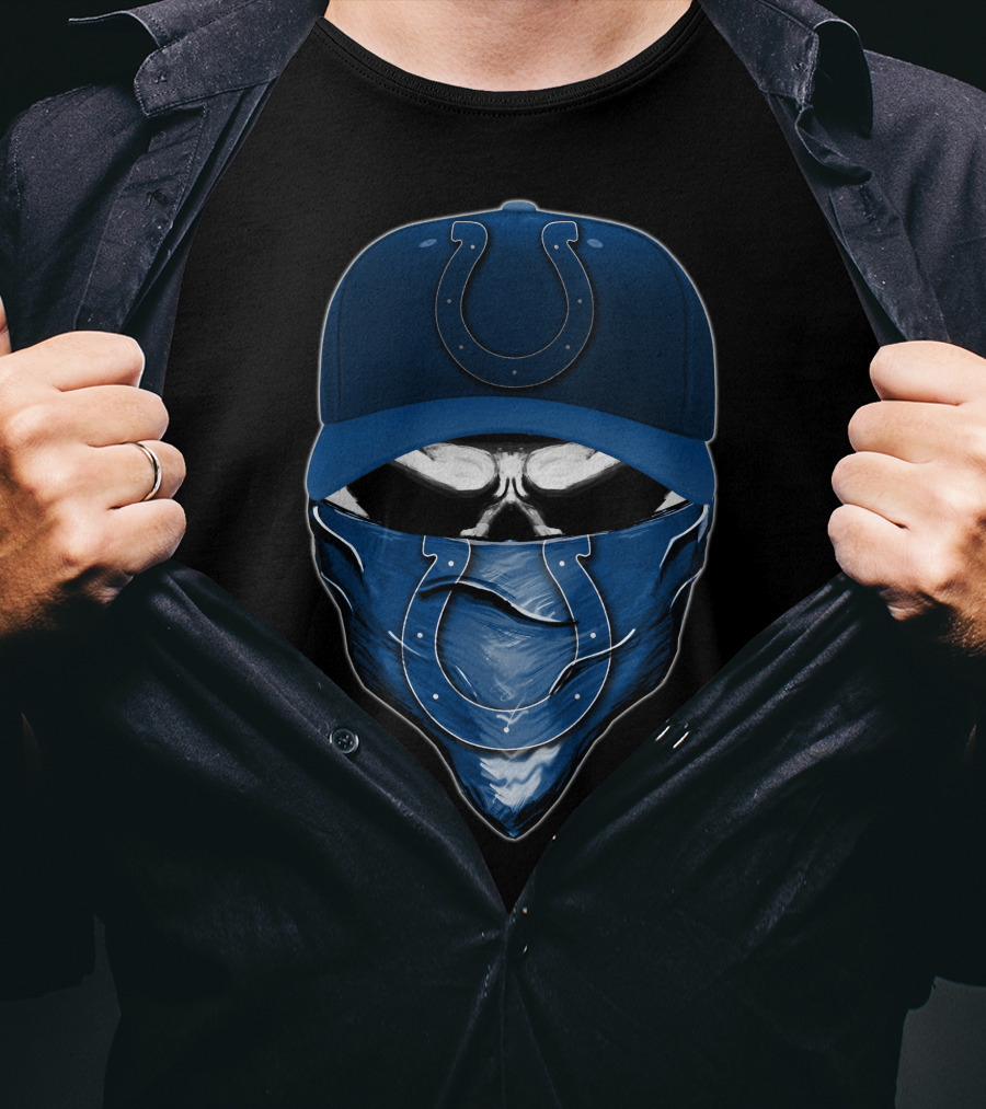 Skull With Indianapolis Colts Cap And Bandana T-Shirt