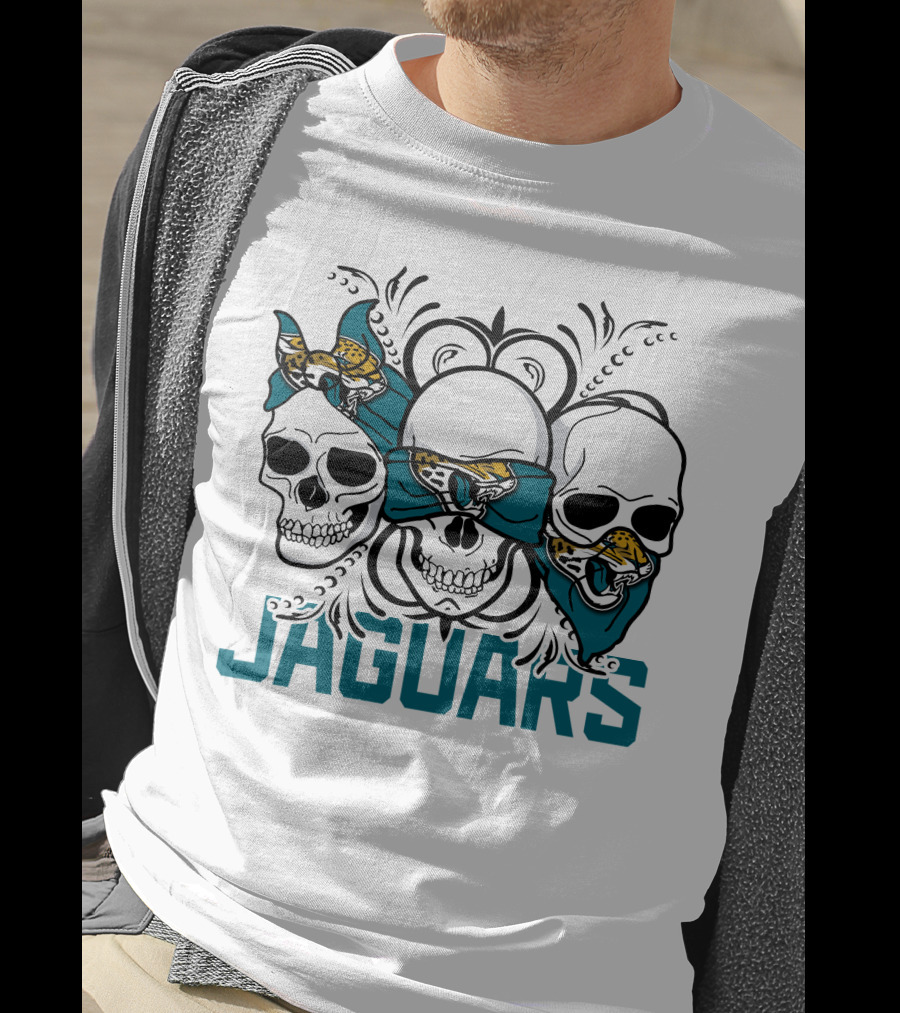 Jacksonville Jaguars Three Skull Teal Bandana T-Shirt