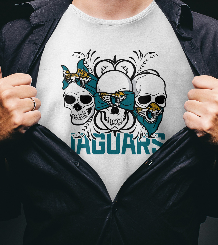 Jacksonville Jaguars Three Skull Teal Bandana T-Shirt