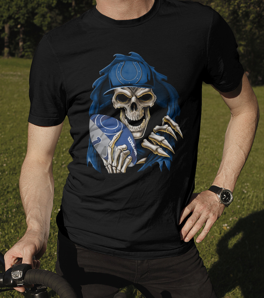 Skullbong Indianapolis Colts Skeleton Football Fan Official Wilson Ball T-Shirt