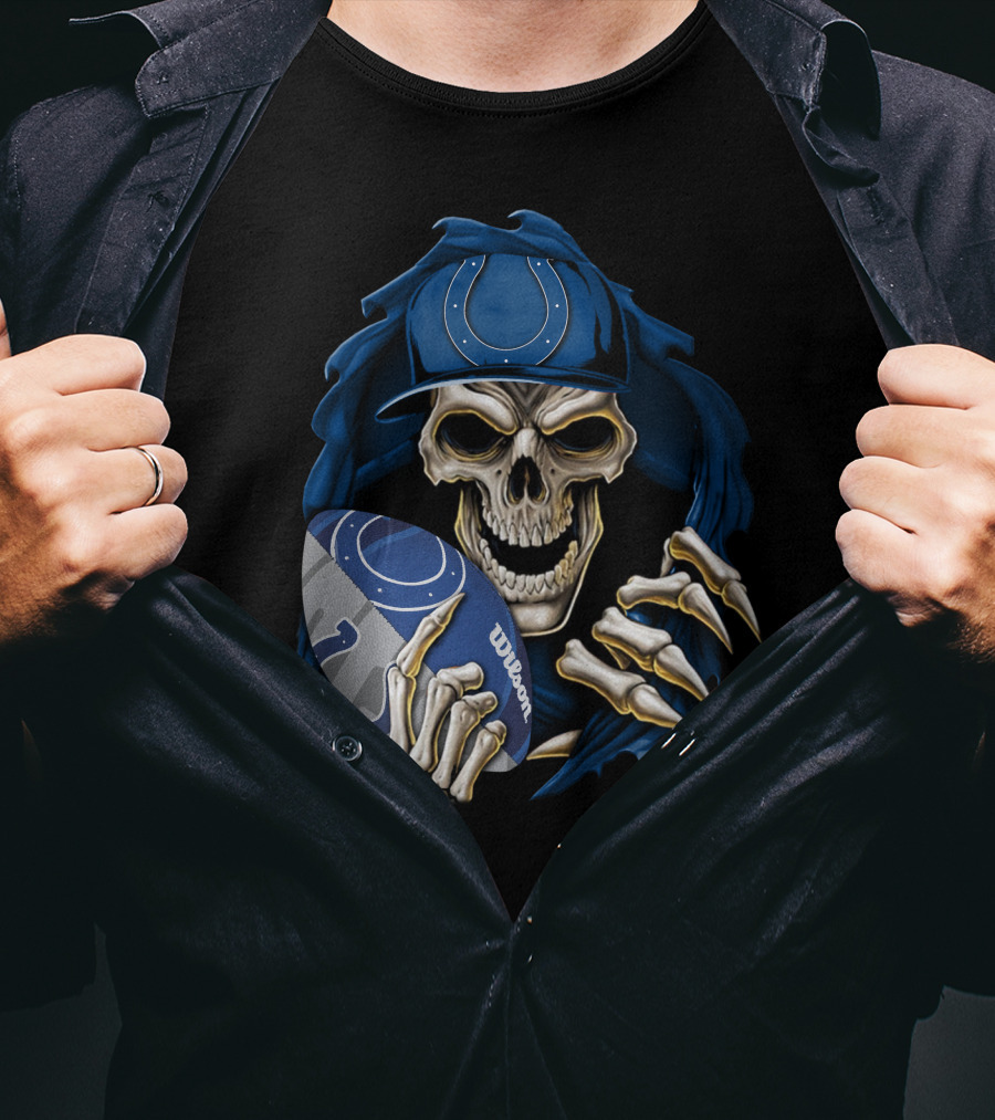 Skullbong Indianapolis Colts Skeleton Football Fan Official Wilson Ball T-Shirt
