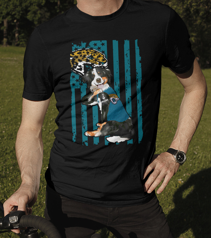 Border Collie I Mom Jacksonville Jaguars Flag T-Shirt