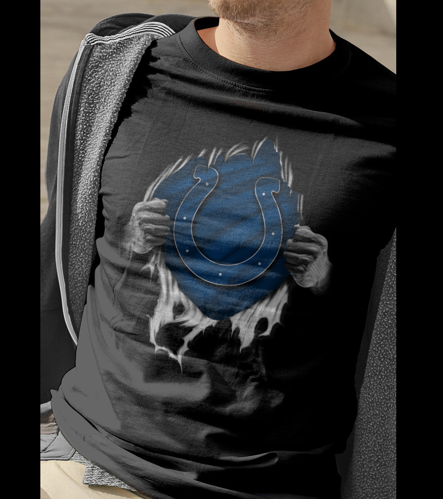 Ripped Indianapolis Colts Logo Blue And White T-Shirt