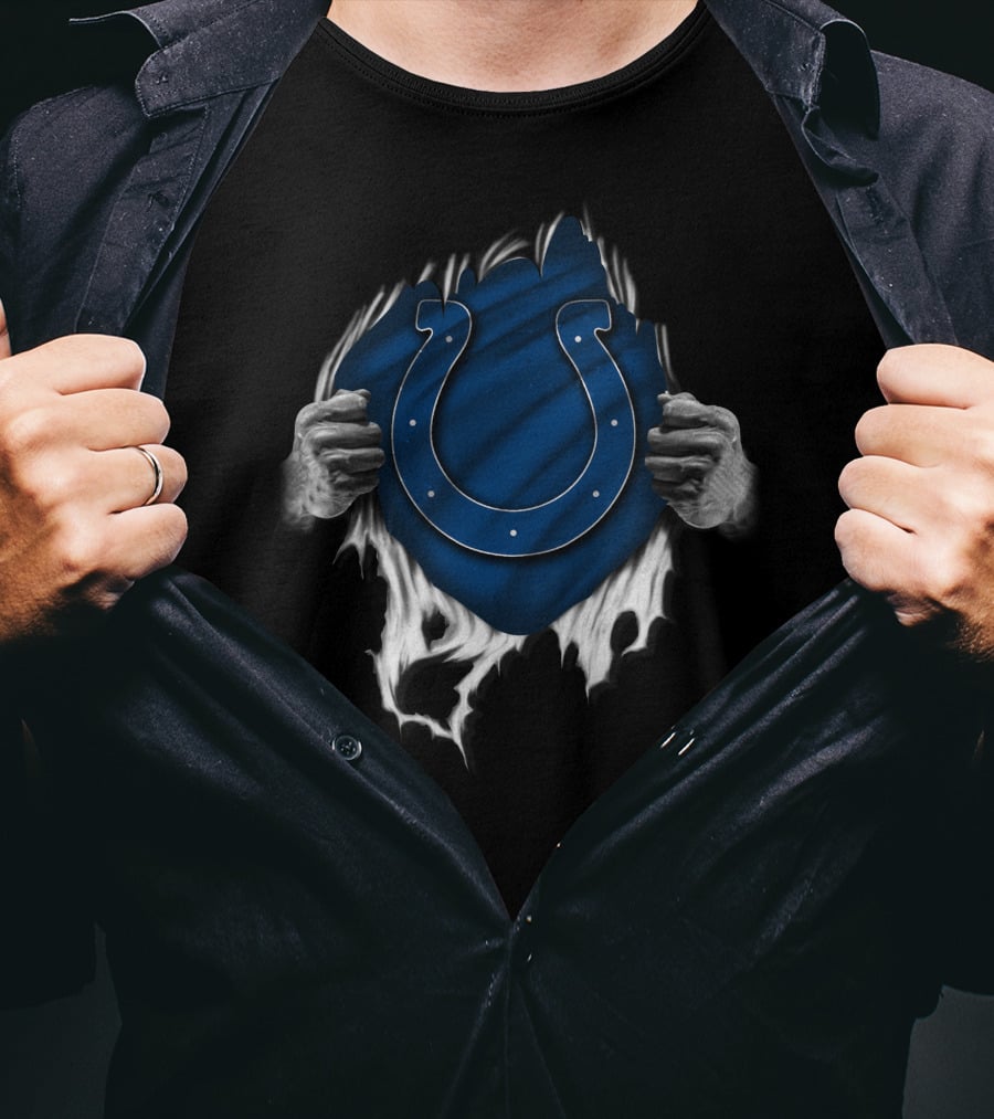 Ripped Indianapolis Colts Logo Blue And White T-Shirt