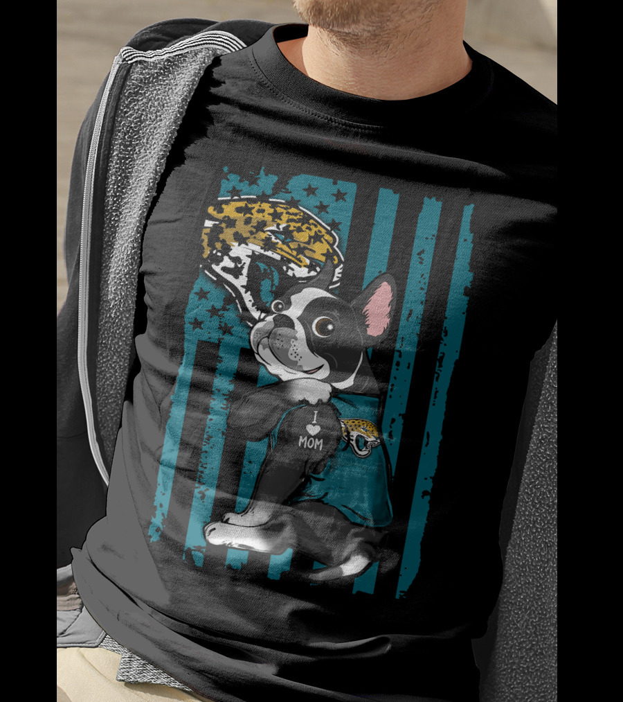 Boston Terrier I Love Mom Jacksonville Jaguars Fan Flag T-Shirt