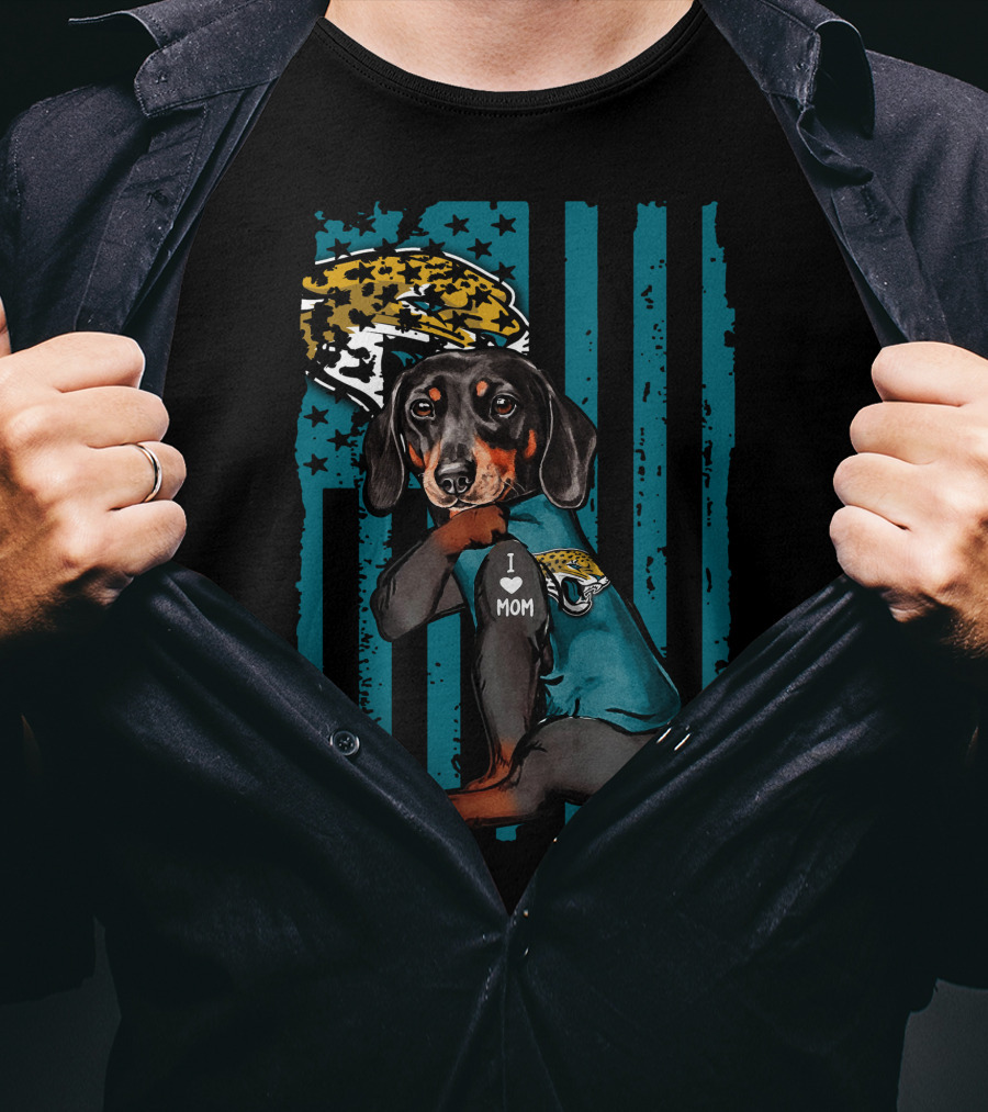 Dachshund I Love Mom Jacksonville Jaguars Helmet T-Shirt