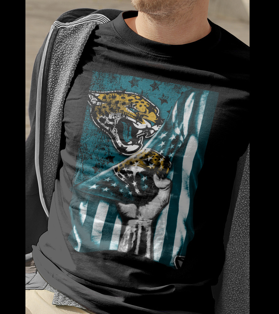 Jacksonville Jaguars Flag With Bold Jaguar Logo And Teal Stripes T-Shirt