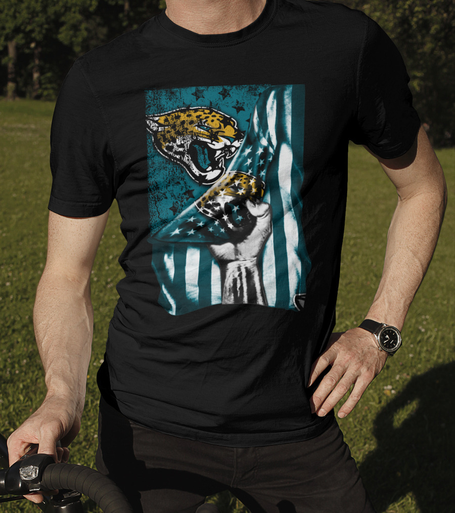 Jacksonville Jaguars Flag With Bold Jaguar Logo And Teal Stripes T-Shirt