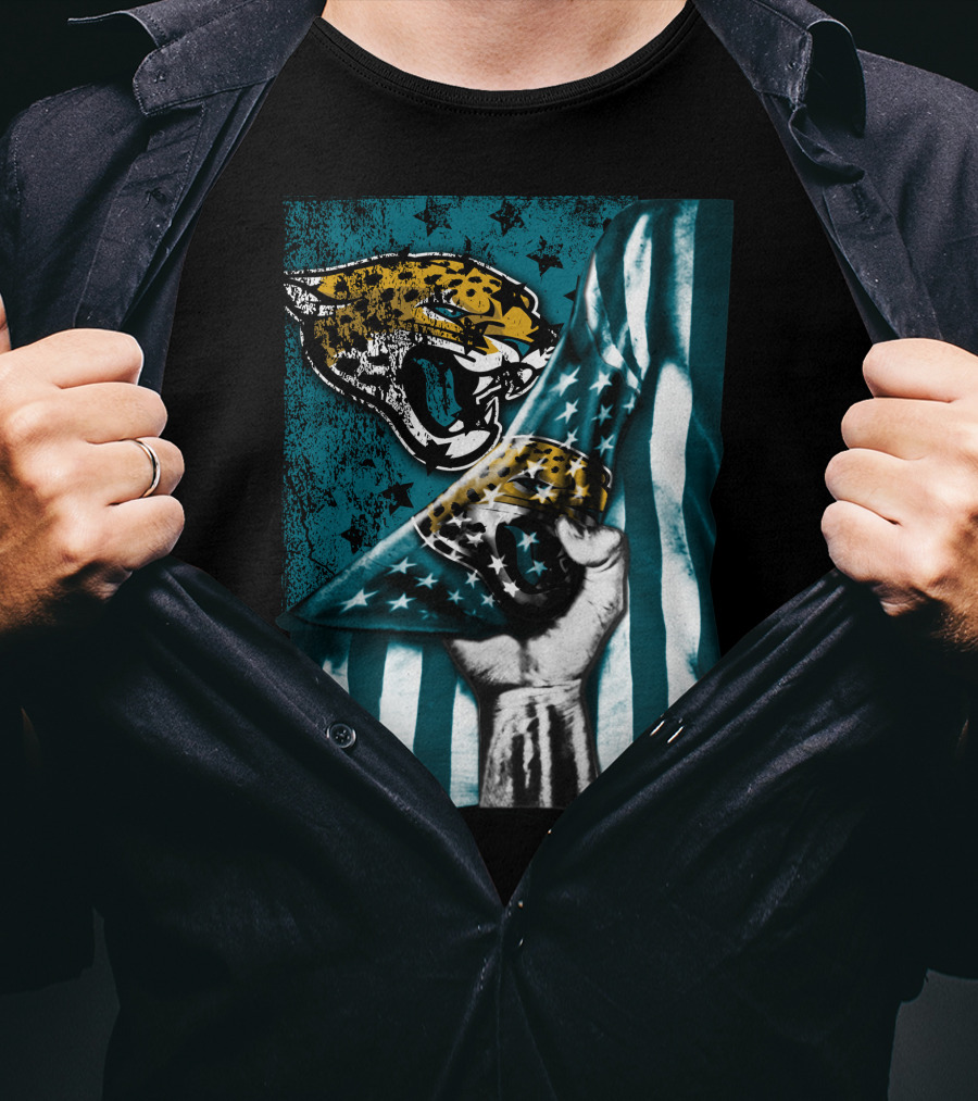Jacksonville Jaguars Flag With Bold Jaguar Logo And Teal Stripes T-Shirt