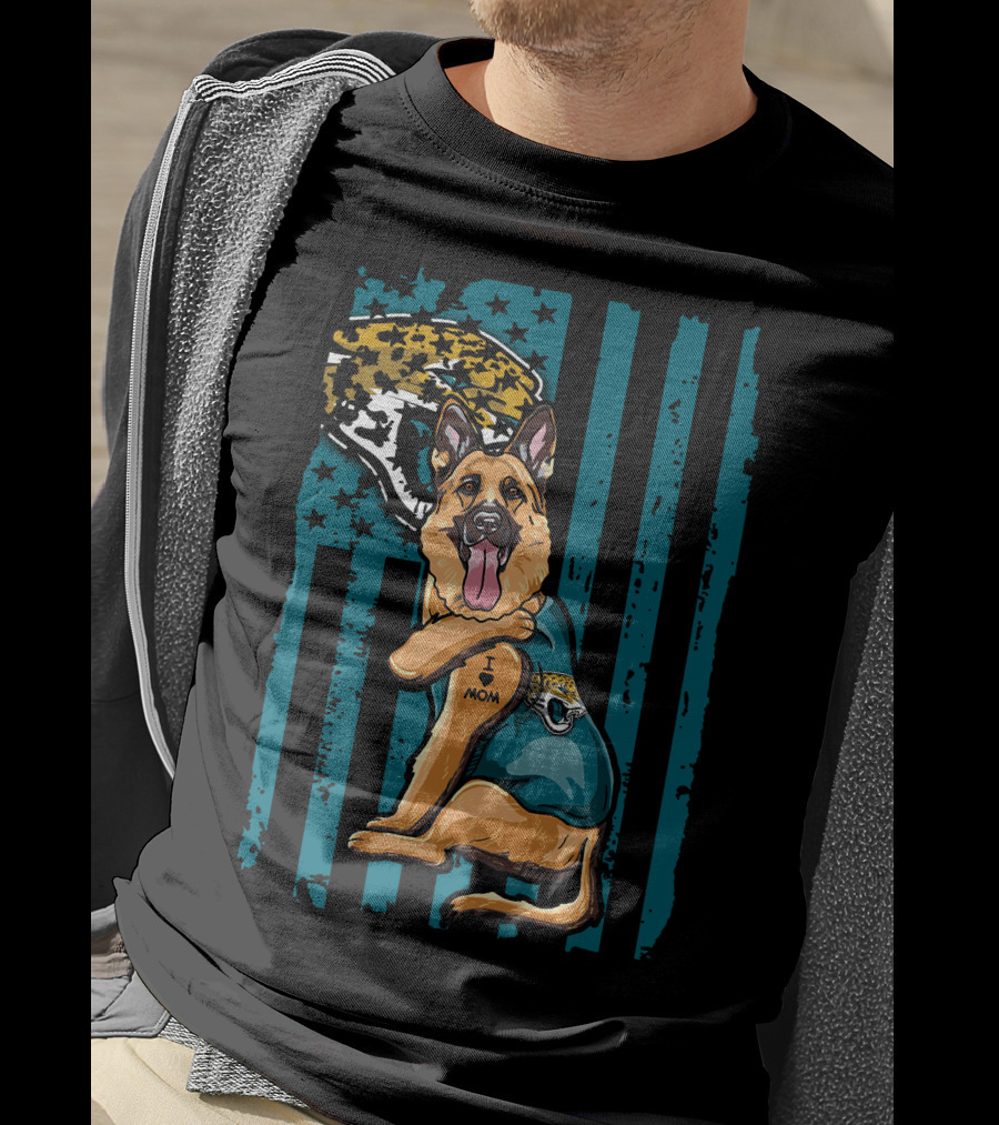 German Shepherd With Jacksonville Jaguars Tattoo And Flag Background T-Shirt