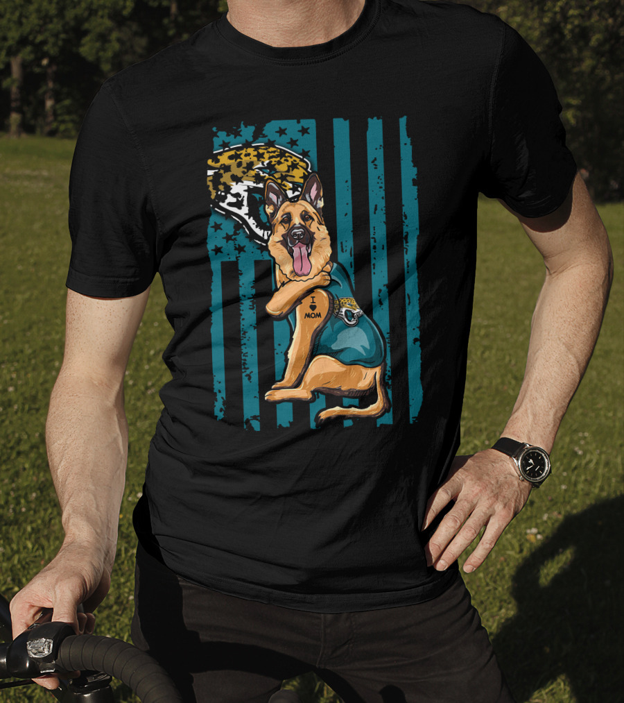 German Shepherd With Jacksonville Jaguars Tattoo And Flag Background T-Shirt
