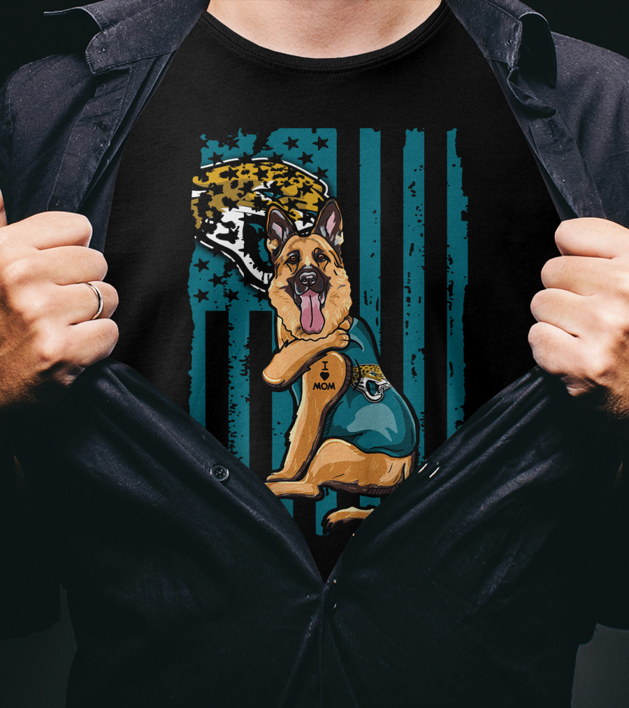 German Shepherd With Jacksonville Jaguars Tattoo And Flag Background T-Shirt