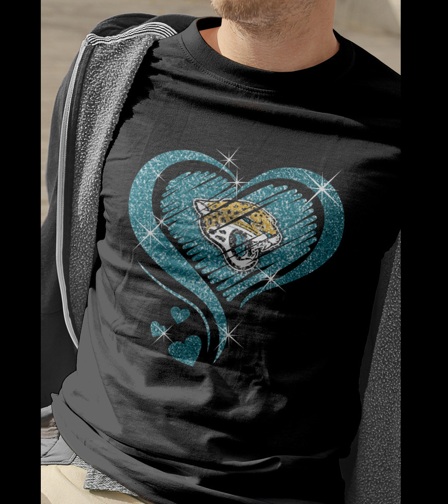 Heart Diamond Jaguars Teal Sparkle T-Shirt