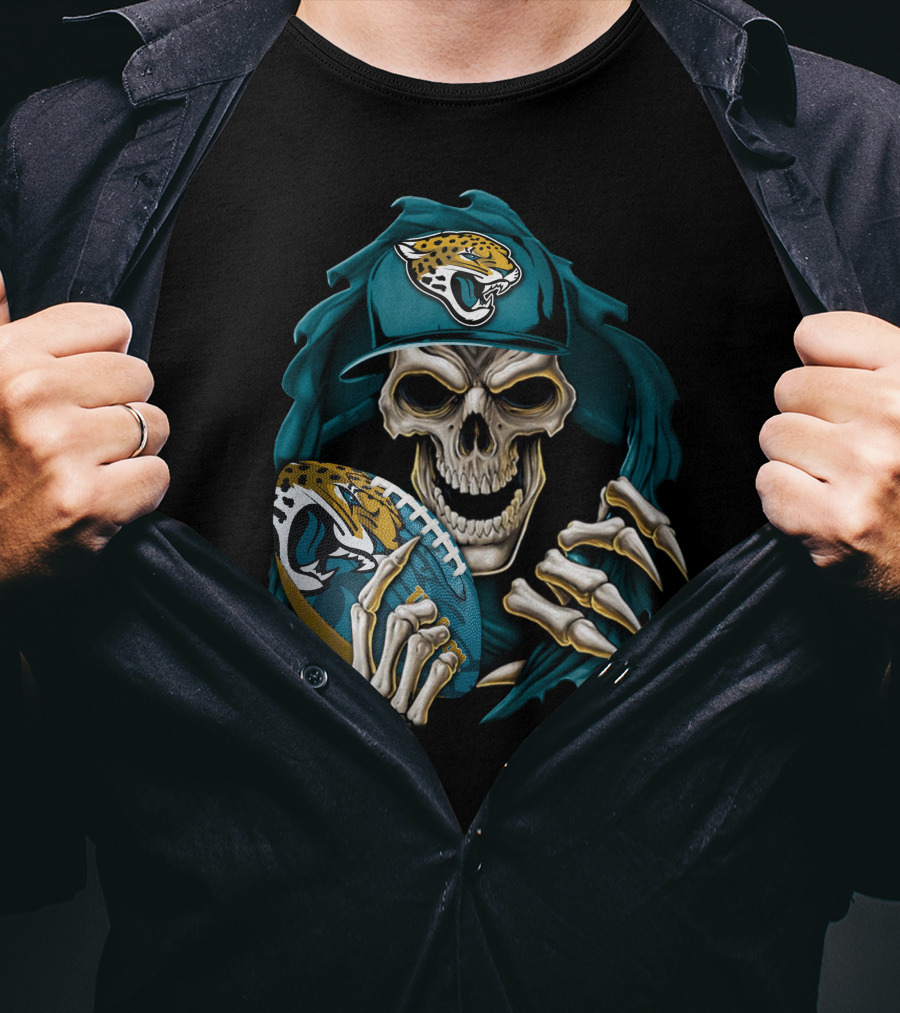 Skullbong Jacksonville Jaguars Skeleton With Football T-Shirt