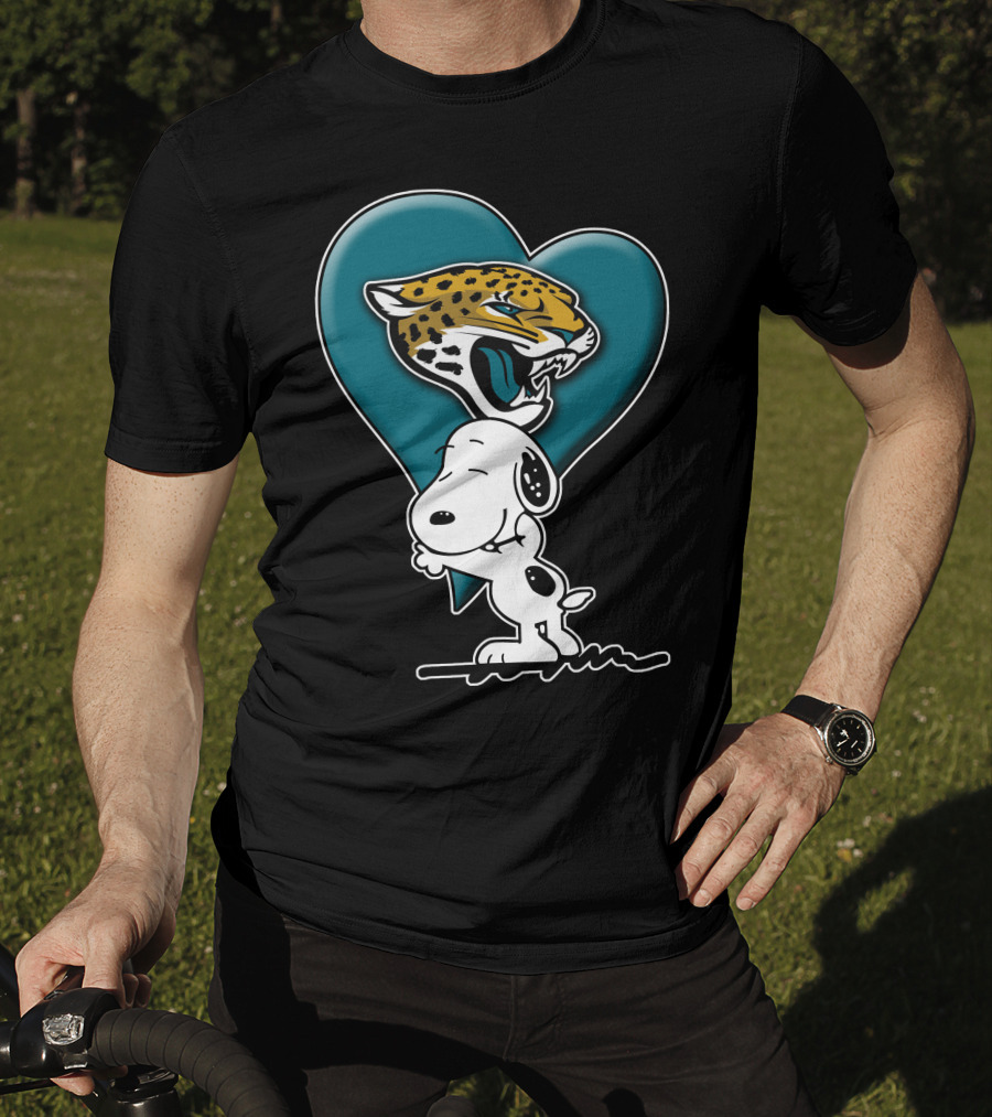 Snoopy Heart Embrace With Jacksonville Jaguars T-Shirt