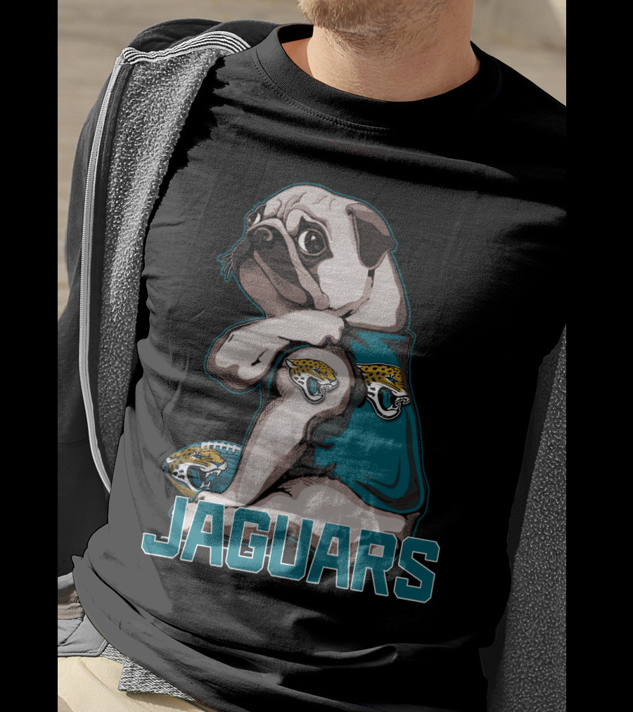 Jaguars Pug Wearing Jacksonville Logo Shirt With Team Football T-Shirt