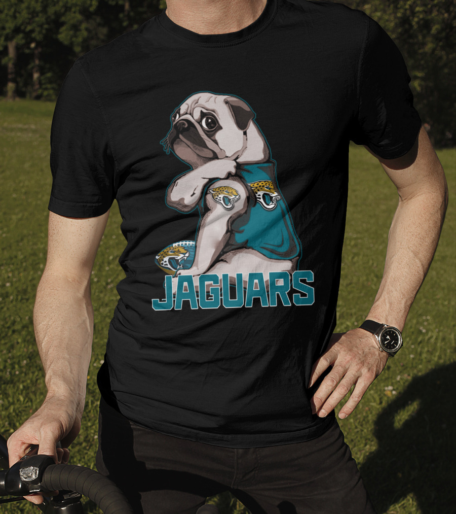 Jaguars Pug Wearing Jacksonville Logo Shirt With Team Football T-Shirt
