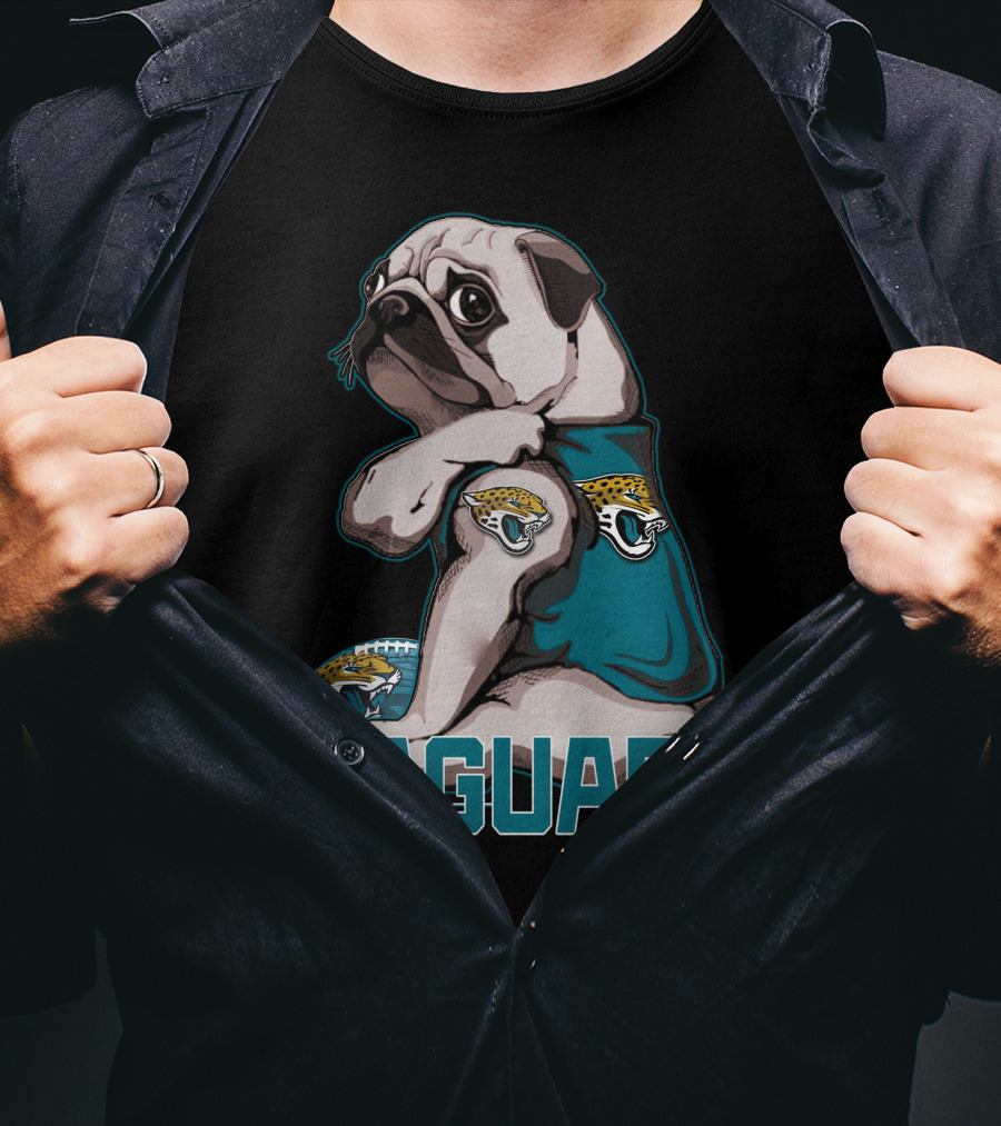 Jaguars Pug Wearing Jacksonville Logo Shirt With Team Football T-Shirt