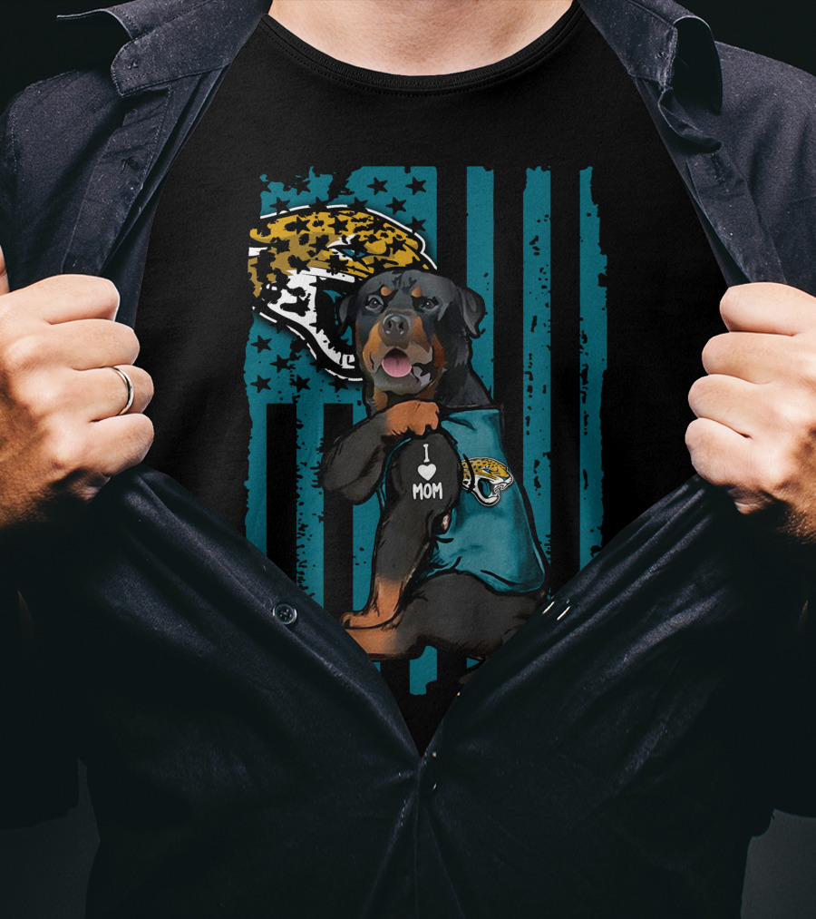 Rottweiler I Love Mom Jacksonville Jaguars Flag T-Shirt