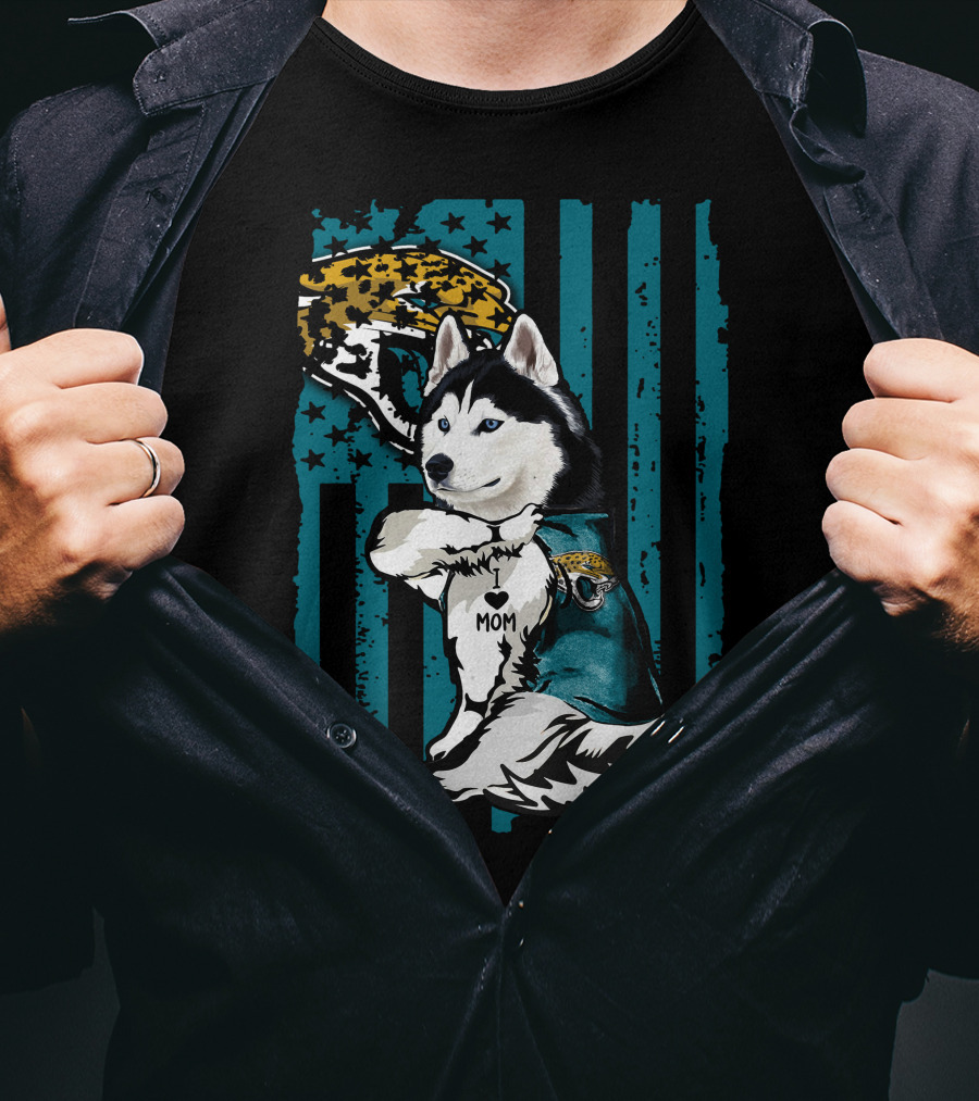 Siberian Husky Jacksonville Jaguars I Love Mom T-Shirt