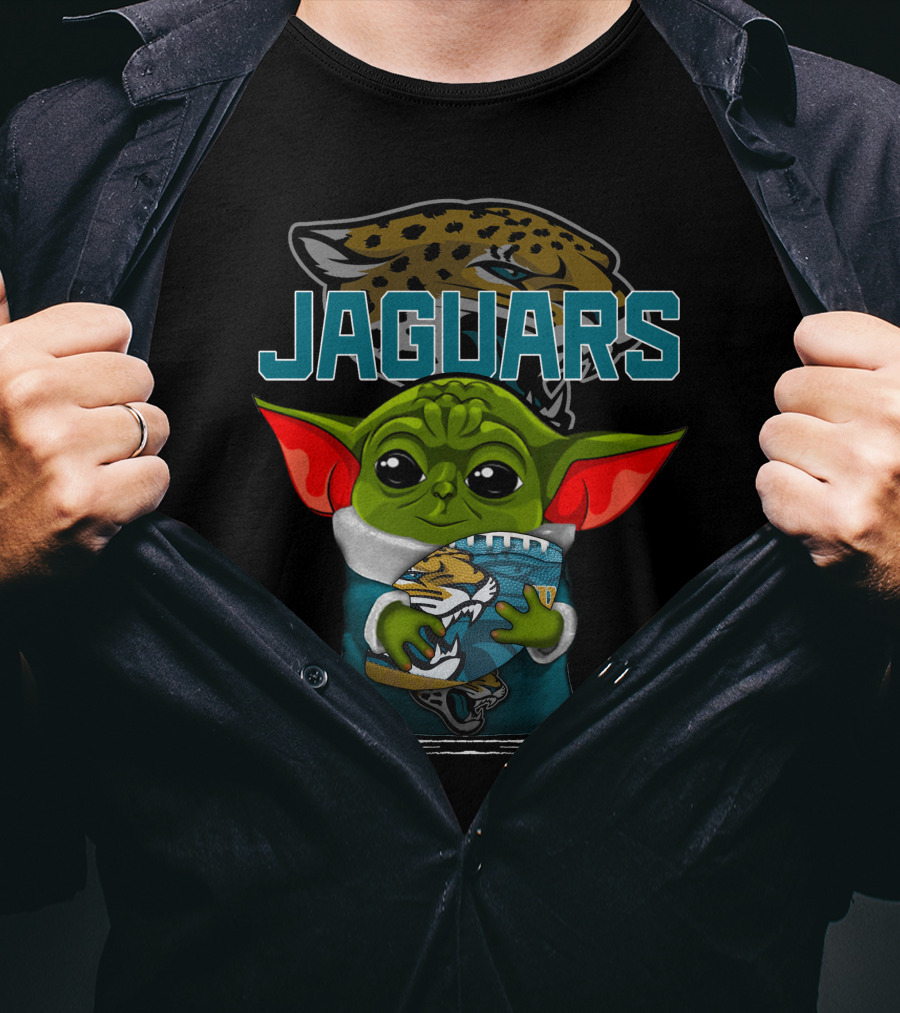 Jaguars Baby Yoda Holding Football Jacksonville Jaguars T-Shirt