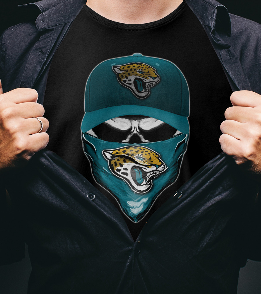 Skull With Jacksonville Jaguars Logo And Bandana T-Shirt