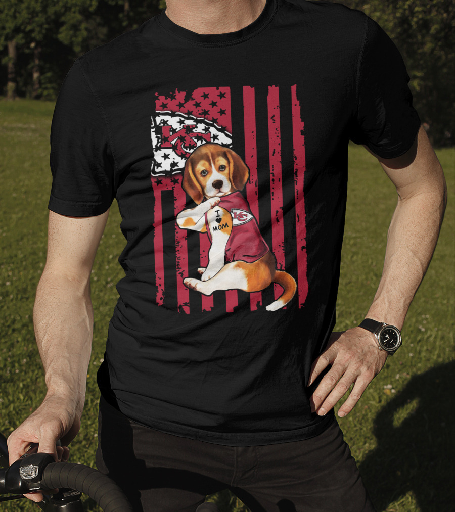 Beagle I Love Mom Kansas City Chiefs USA Flag T-Shirt