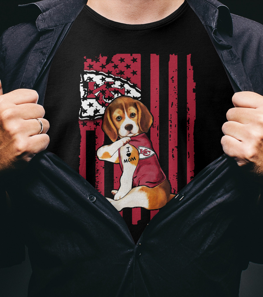 Beagle I Love Mom Kansas City Chiefs USA Flag T-Shirt