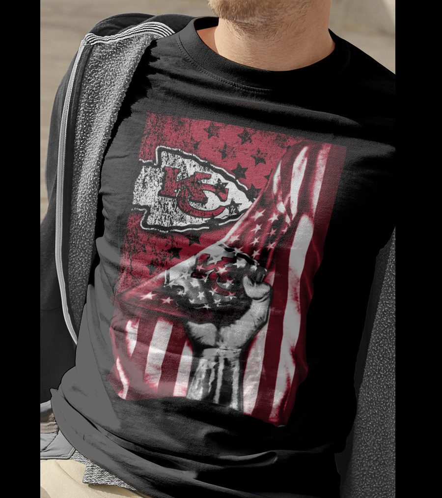 Kansas City Chiefs Flag And Stars Design With Fist T-Shirt